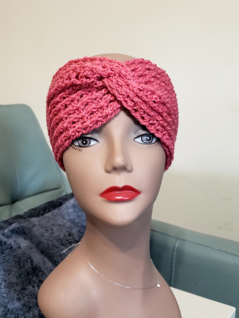 Hand Crafted Twisted Crochet Turban Headband - Rose Pink